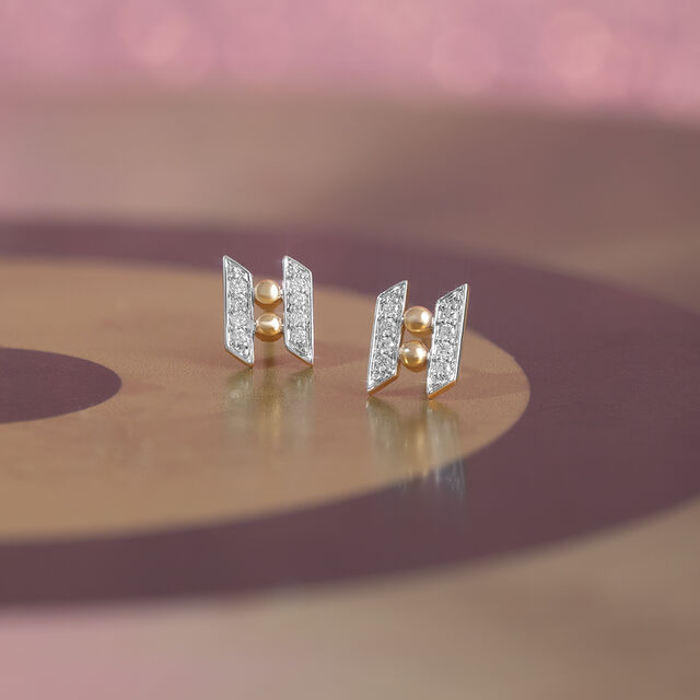 Zigzag Radiance Gold & Diamond Stud Earrings,,hi-res image number null