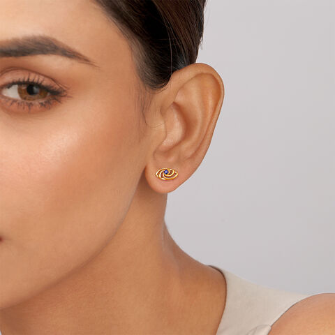 14KT Yellow Gold Hypnotic Blue Sapphire Evil Eye Stud Earrings