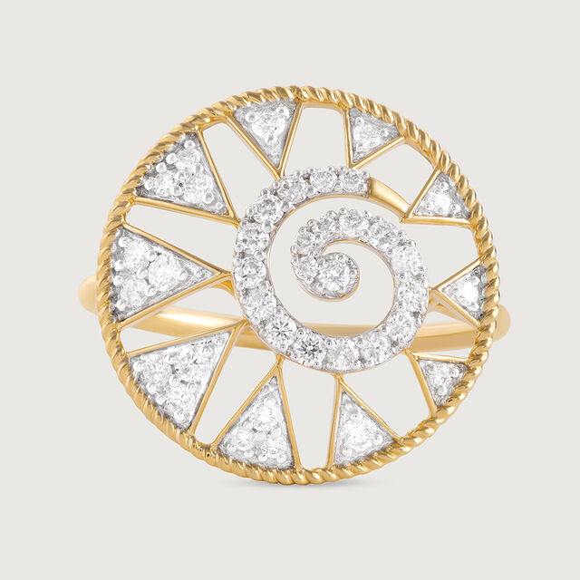 Spiral Triangular Gold & Diamond Finger Ring,,hi-res image number null