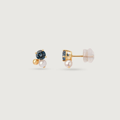Aqua Twinkle Pearl & Gold Stud Earrings