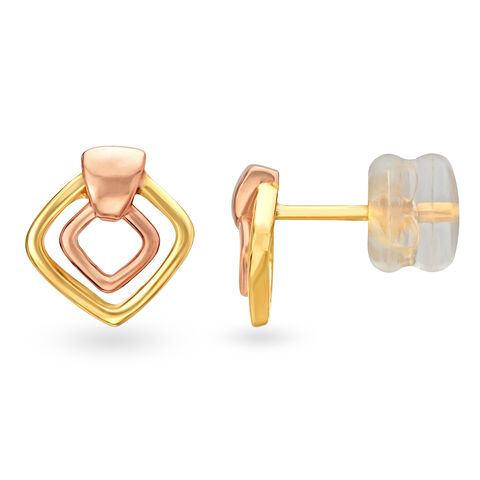 14KT Yellow Gold Stud Earrings with Diamond Design