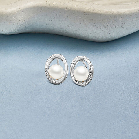 Stunning Pearl Silver Stud Earrings
