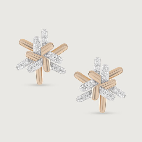 Basketry Shine Gold and Diamond Stud Earrings
