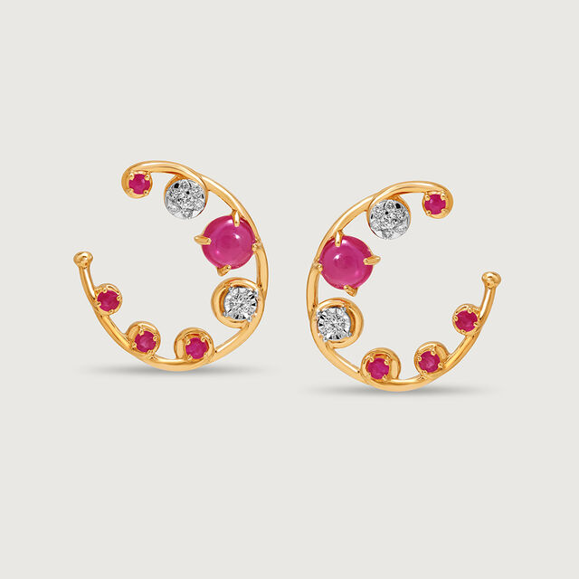 Regal Sparkle 14KT Diamond and Ruby  Hoop Earrings,,hi-res image number null