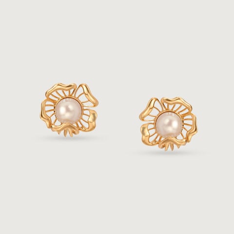 Floral Whispers 14 Kt Gold & Pearl Stud Earrings