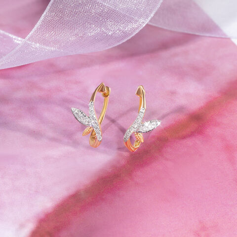 Leafy Shine Gold & Diamond Hoop Earrings