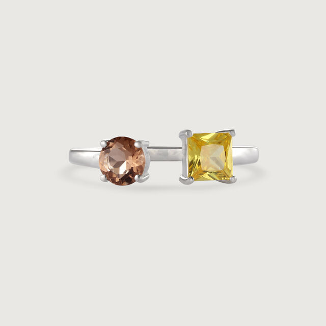 Smokey Elegance & Citrine Spark Silver Finger Ring,,hi-res image number null