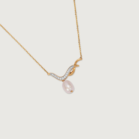 Dainty Drop 14 Kt Diamond & Pearl Necklace