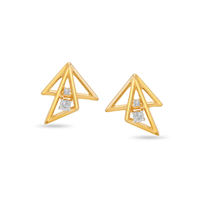 14KT Yellow and White Gold Triangle Dazzle Diamond Stud Earrings,,hi-res image number null