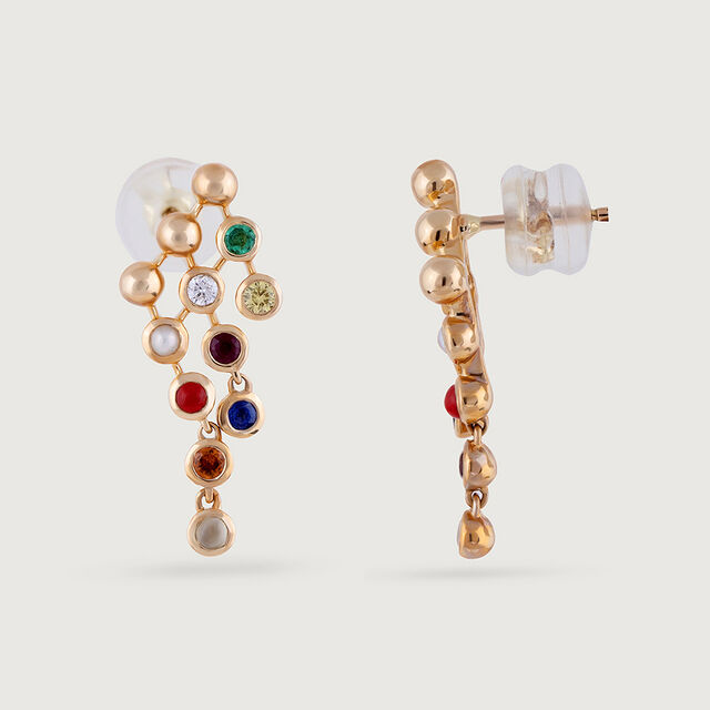 Vibrant Multicoloured Gold & Diamond Drop Earrings,,hi-res image number null