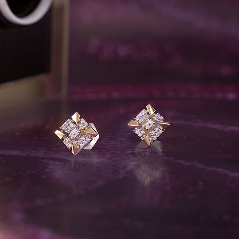 Sequin Grid Gold & Diamond Stud Earrings