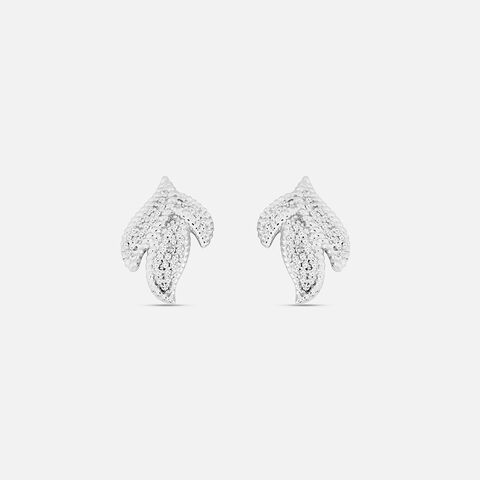 Shimmering Leaf Silver Studs Earrings