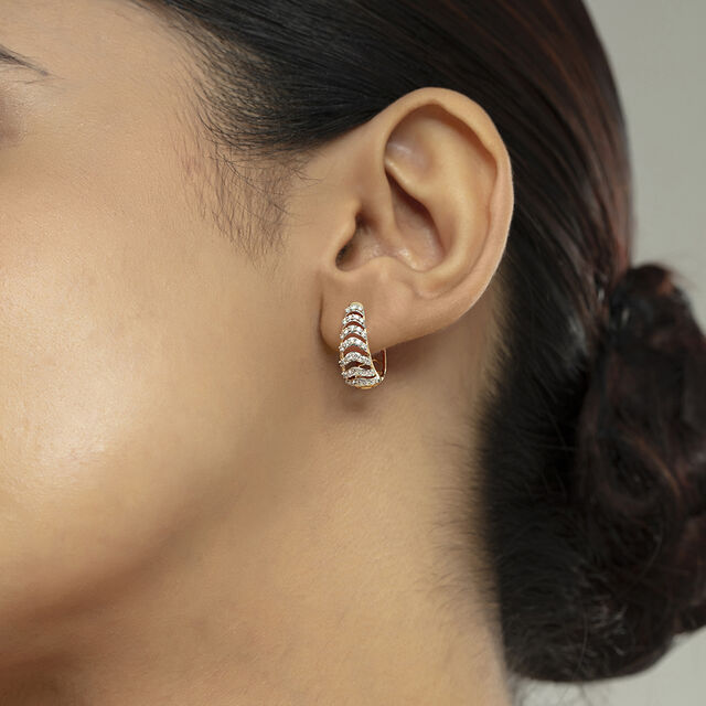 Chevron Shine Gold & Diamond Hoop Earrings,,hi-res image number null