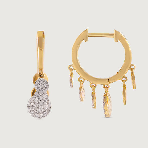 Dangle Charm Gold & Diamond Hoop Earrings