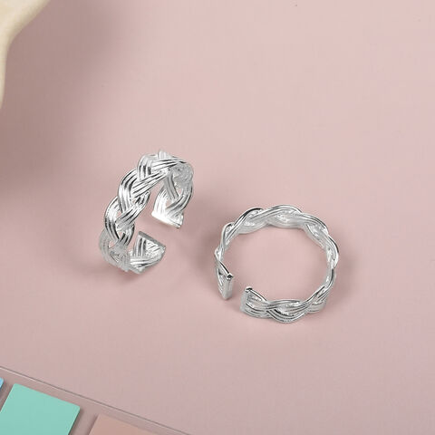 Braided Elegance Silver Toe Rings