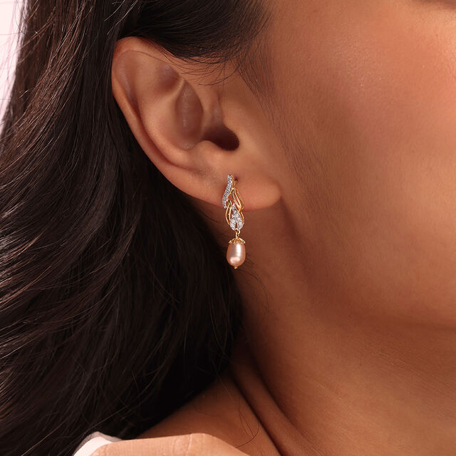 Meandering River 18KT Diamond & Pearl Drop Earrings,,hi-res image number null