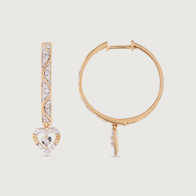 Glowing Heart Gold & Diamond Hoop Earrings,,hi-res image number null