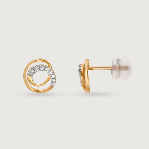 Swirl Elegance 14 Kt Gold & Diamond Stud Earrings