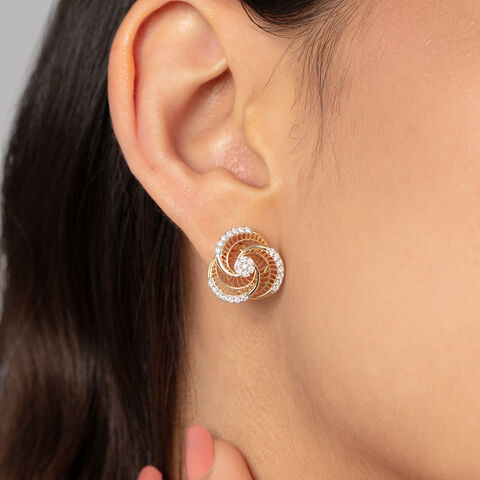Elegant Spiral Gold & Diamond Stud Earrings