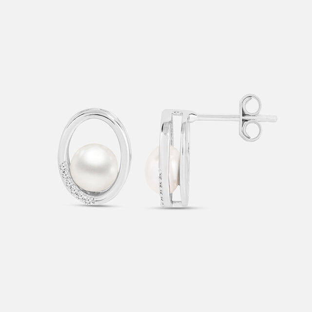 Stunning Pearl Silver Stud Earrings,,hi-res image number null