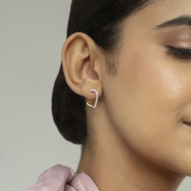 Heart Charm Gold & Diamond Hoop Earrings,,hi-res image number null