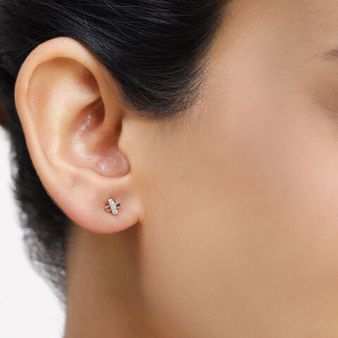 14KT Rose Gold Twinkling Crisscross Diamond Stud Earring