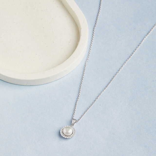 Chic Pearl Silver Pendant & Chain,,hi-res image number null
