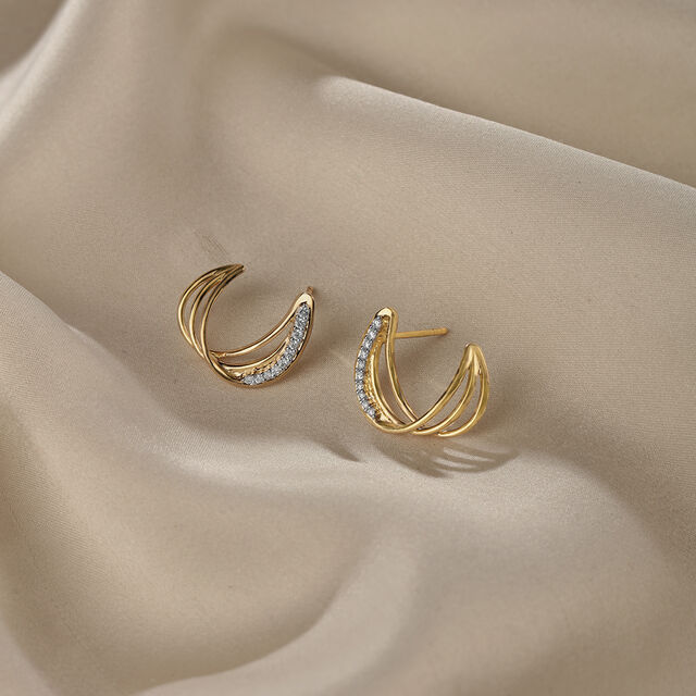 Flowing Rivulet 14 Kt Gold & Diamond Stud Earrings,,hi-res image number null