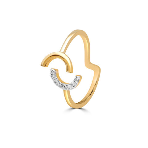 14KT Adjustable Golden Crescent Diamond Finger Ring