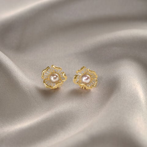Floral Whispers 14 Kt Gold & Pearl Stud Earrings