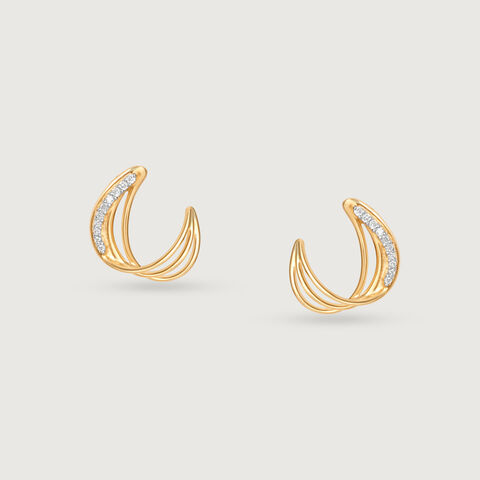Flowing Rivulet 14 Kt Gold & Diamond Stud Earrings