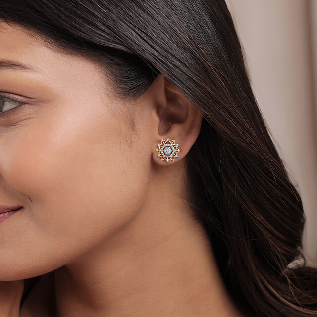 Spectral Glow 14 Kt Gold and Diamond Stud Earrings,,hi-res image number null