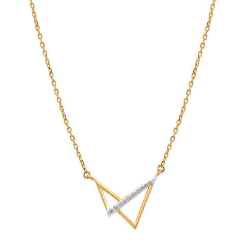 14KT Yellow Gold Abstract Sleek Diamond Pendant With Chain