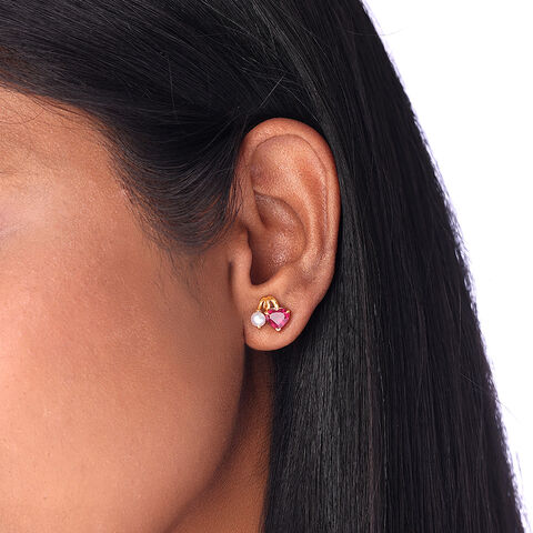 Scarlet Love Pearl & Gold Stud Earrings