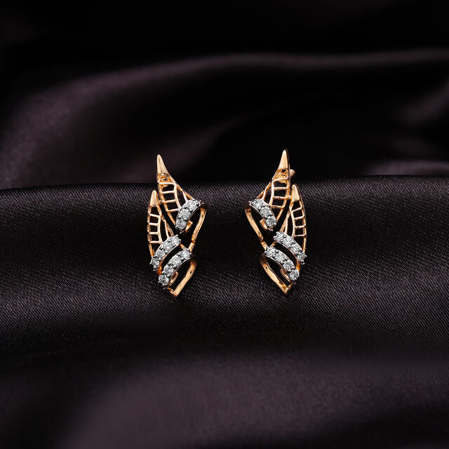 Luxe Leaf 14 Kt Gold and Diamond Stud Earrings,,hi-res image number null