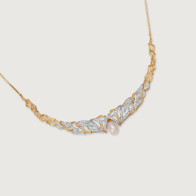 Meandering River 18KT Diamond & Pearl Necklace,,hi-res image number null