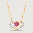 Interconnected Heart 14KT Gold Diamond & Pink Garnet Pendant & Chain,,hi-res view 3