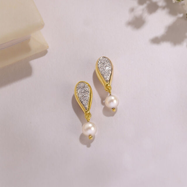 Glimmering Teardrop Gold & Diamond Drop Earrings,,hi-res image number null