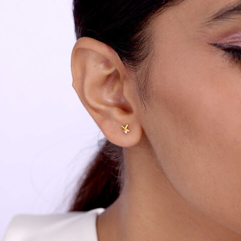 Radiant Cross 14 Kt Gold and Diamond Stud Earrings