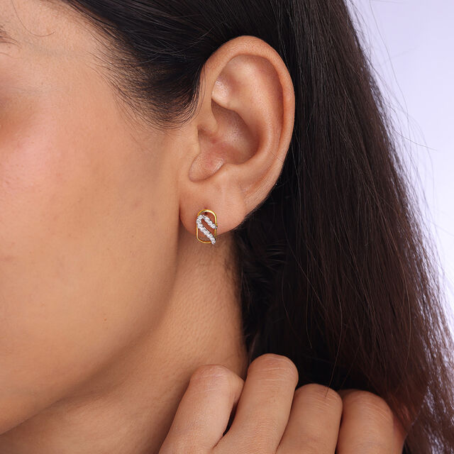 Modern Flow Gold & Diamond Stud Earrings,,hi-res image number null