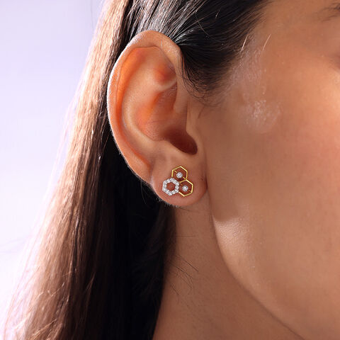 Geometric Honeycomb Gold & Diamond Stud Earrings