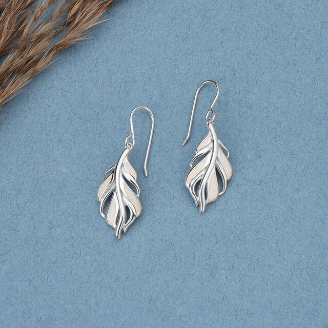 Ethereal Leaf Silver Hoop Earrings,,hi-res image number null