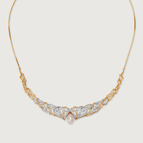 Meandering River 18KT Diamond & Pearl Necklace