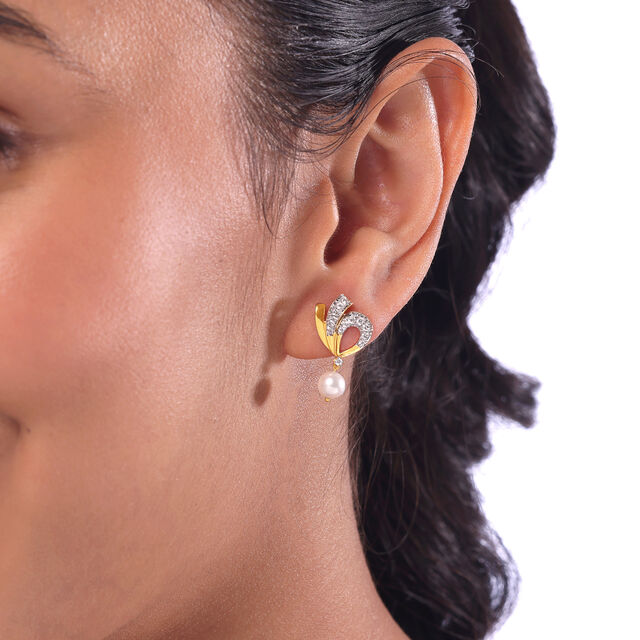 Curled Grace Gold & Pearl Drop Earrings,,hi-res image number null