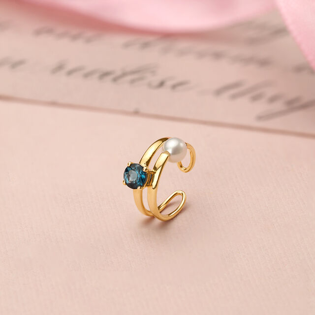 Aqua Cool Pearl & Gold Ear Cuff,,hi-res image number null