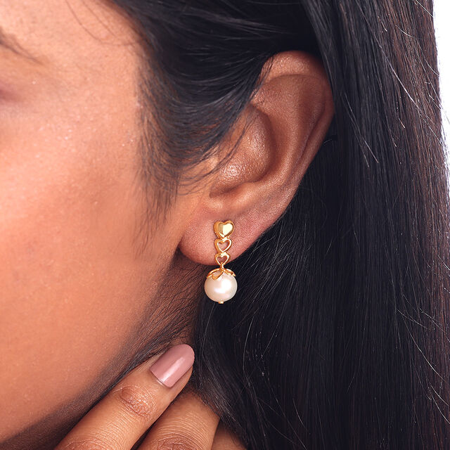 Glowing Hearts Pearl & Gold Drop Earrings,,hi-res image number null