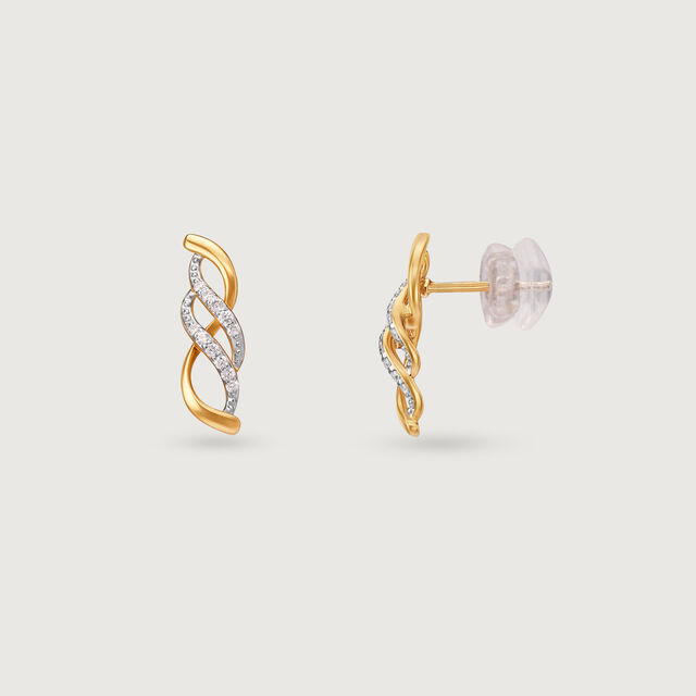 Graceful Twist Gold & Diamond Stud Earrings,,hi-res image number null