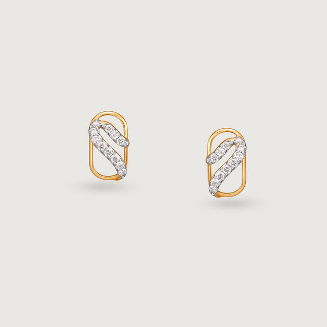 Modern Flow Gold & Diamond Stud Earrings,,hi-res image number null