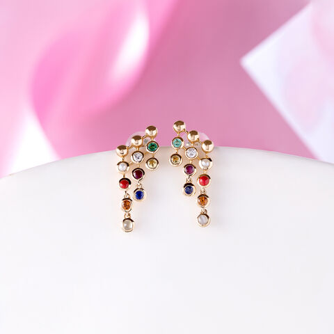 Vibrant Multicoloured Gold & Diamond Drop Earrings