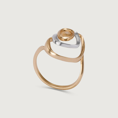 14KT Yellow-White Gold Oval Finger Ring With Openwork